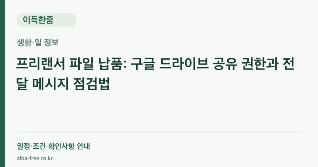 프리랜서 파일 납품: 구글 드라이브 공유 권한과 전달 메시지 점검법 안내 카드