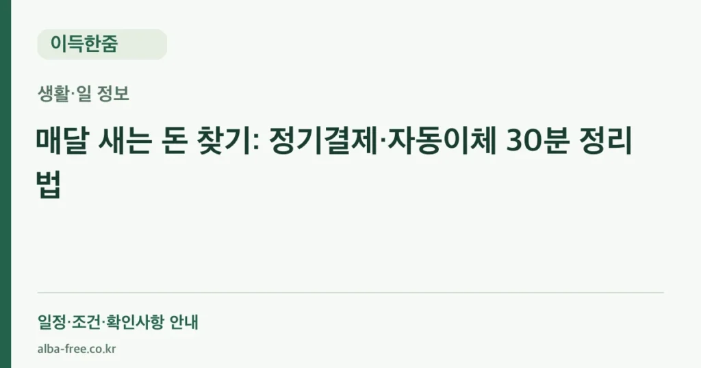 매달 새는 돈 찾기: 정기결제·자동이체 30분 정리법 안내 카드